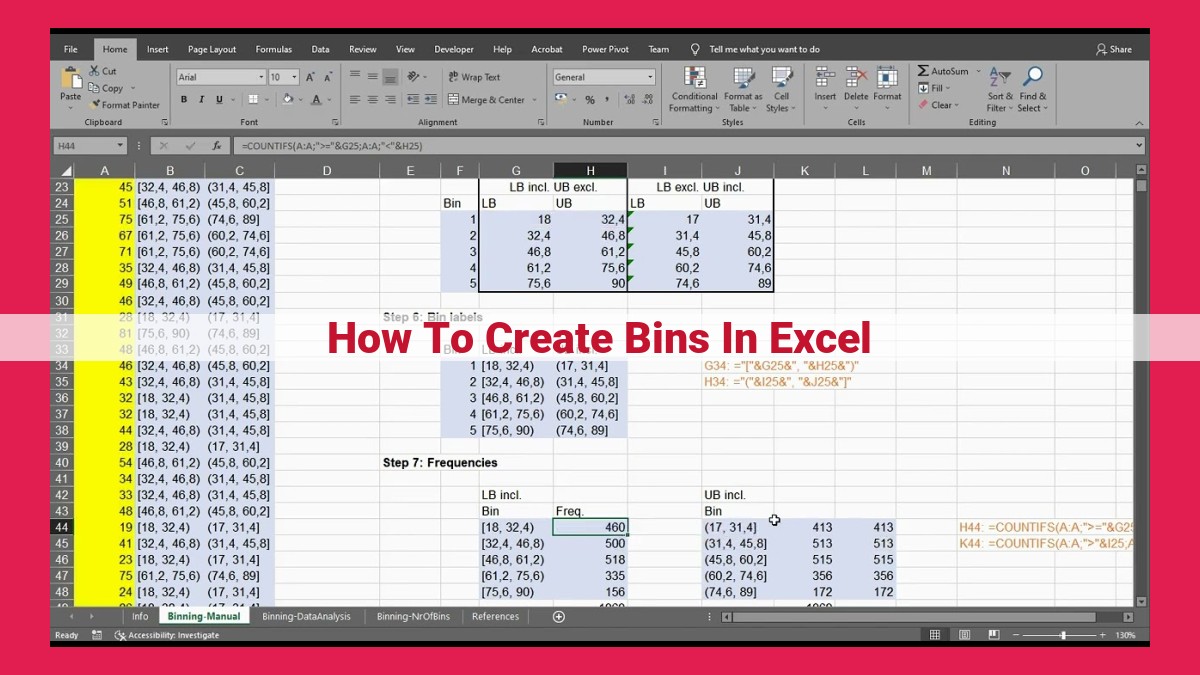 how to create bins in excel