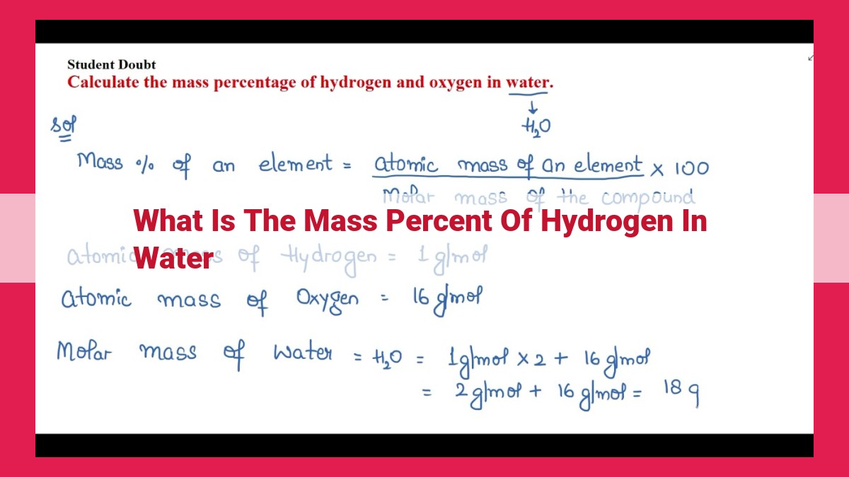 what is the mass percent of hydrogen in water