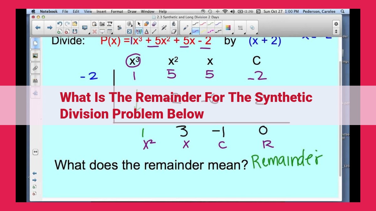 what is the remainder for the synthetic division problem below